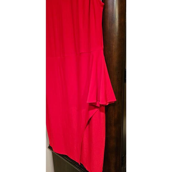 Chico's Red Jersey Sheath Pencil Dress Side Ruffle Stretch Sz 4 US 2X 18 20 - Picture 3 of 3